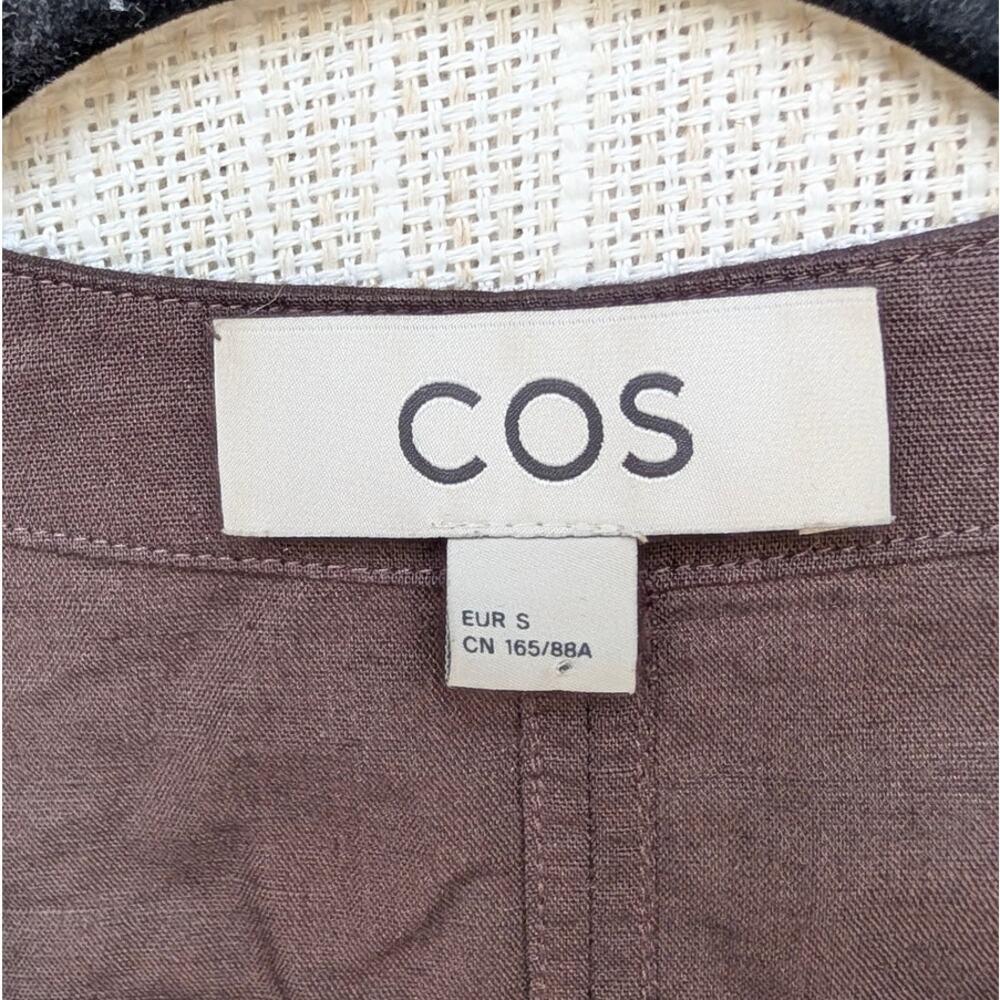 COS V-Neck Linen-Cotton Shirt Womens S Brown 3/4 Sleeve Button-up Relaxed - Picture 4 of 10